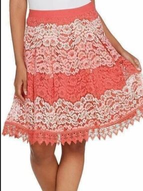 Coral Lace Circle Skirt with White Overlay